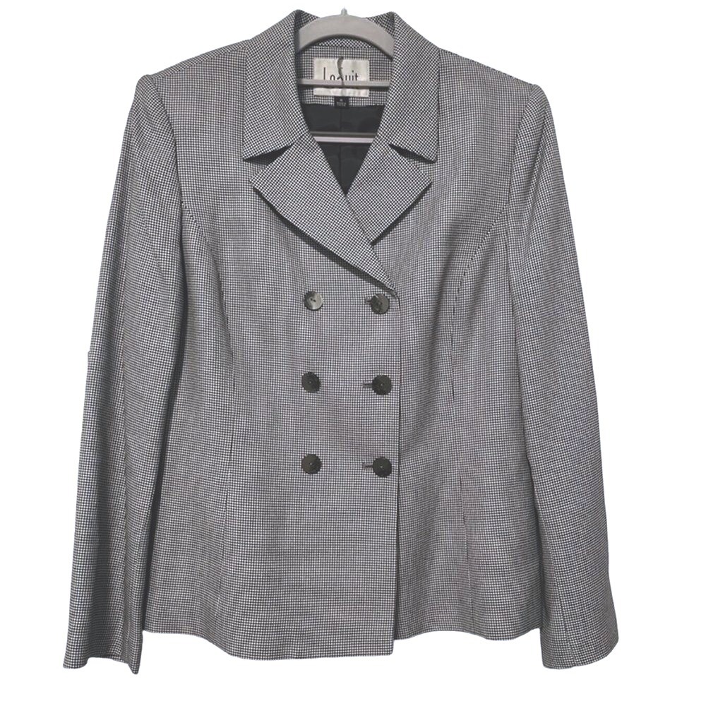 Le Suit Houndstooth Blazer Double Breasted Loquit Career Jacket Black Size 8‎
